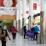 Varias personas hacen compras en un centro comercial de Segovia