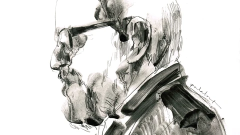 Retrato de Claudio López Lamadrid, realizado por Paula Bonet, inspirado en una foto de Daniel Mordzinski