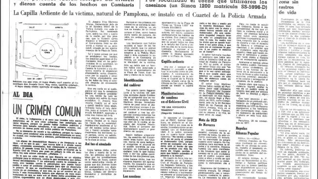 Portada del Diario de Navarra tras el asesinato de Joaquin Ímaz Martínez