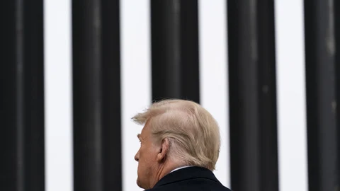 President Donald Trump tours a section of the U.S.-Mexico border wall, Tuesday, Jan. 12, 2021, in Alamo, Texas. (AP Photo/Alex Brandon)