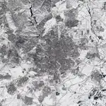 Imagen de Satélite proporcionada por la Agencia Espacial Europea de la ciudad de Madrid cubierta por la nieve
