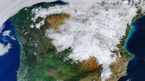 Imagen de satélite, Copernicus Sentinel-3, ESA, de la Península Ibérica tras el paso de 'Filomena'ESA13/01/2021