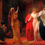 En «Mercado de esclavas blancas», pintado en 1884, Rosso incluyó la figura de las mujeres esclavistas