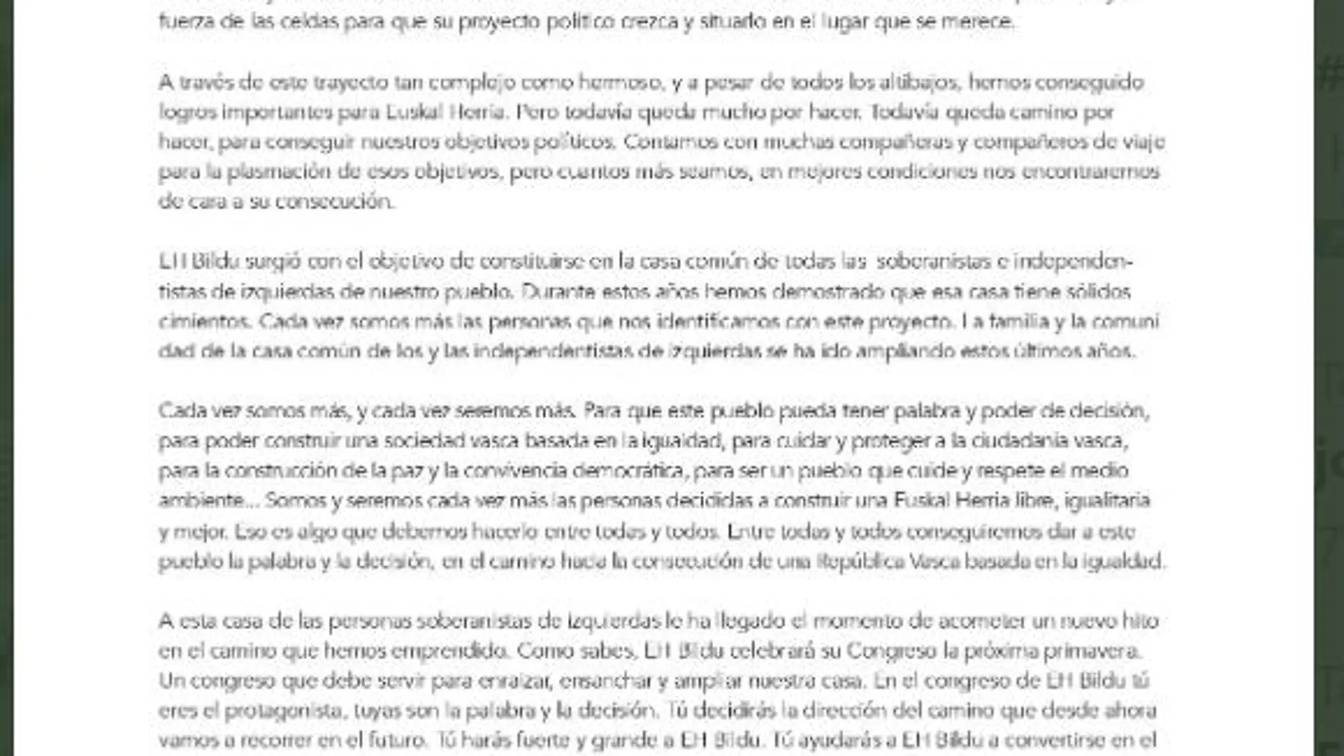 Carta de Arnaldo Otegui a los presos de ETA