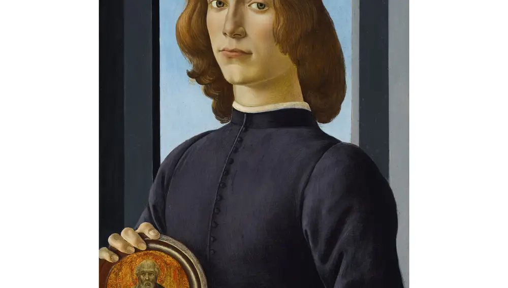 Property from an Important Private Collection Alessandro di Mariano Filipepi, called Sandro Botticelli Florence 1444/5 – 1510 Portrait of a young man holding a roundel