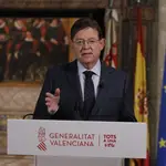 El &#39;president&#39; de la Generalitat, Ximo Puig, durante el mensaje institucional pronunciado este domingo