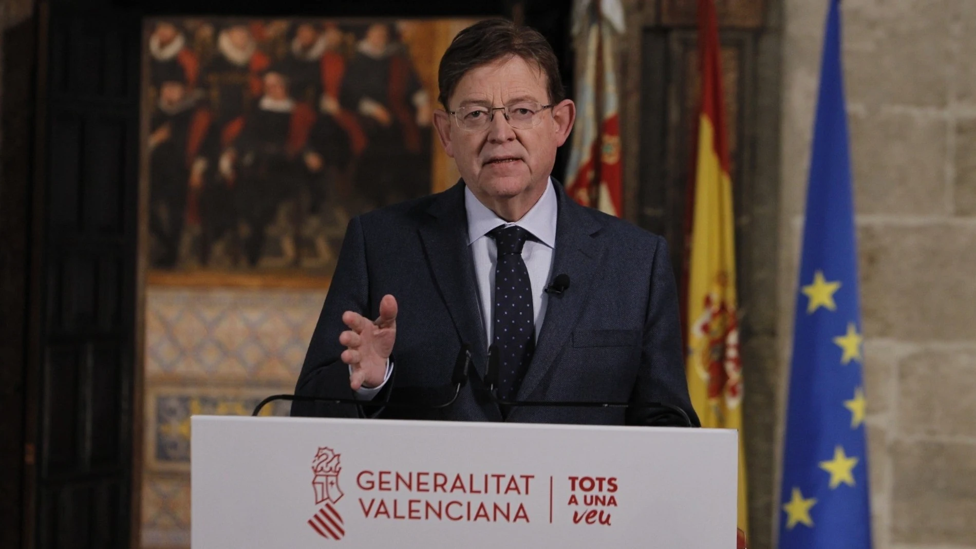 El 'president' de la Generalitat, Ximo Puig, durante el mensaje institucional pronunciado este domingo