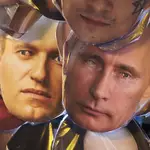 Máscaras que representan al presidente ruso Vladimir Putin, a la derecha, y al líder de la oposición rusa Alexei Navalni, a la izquierda