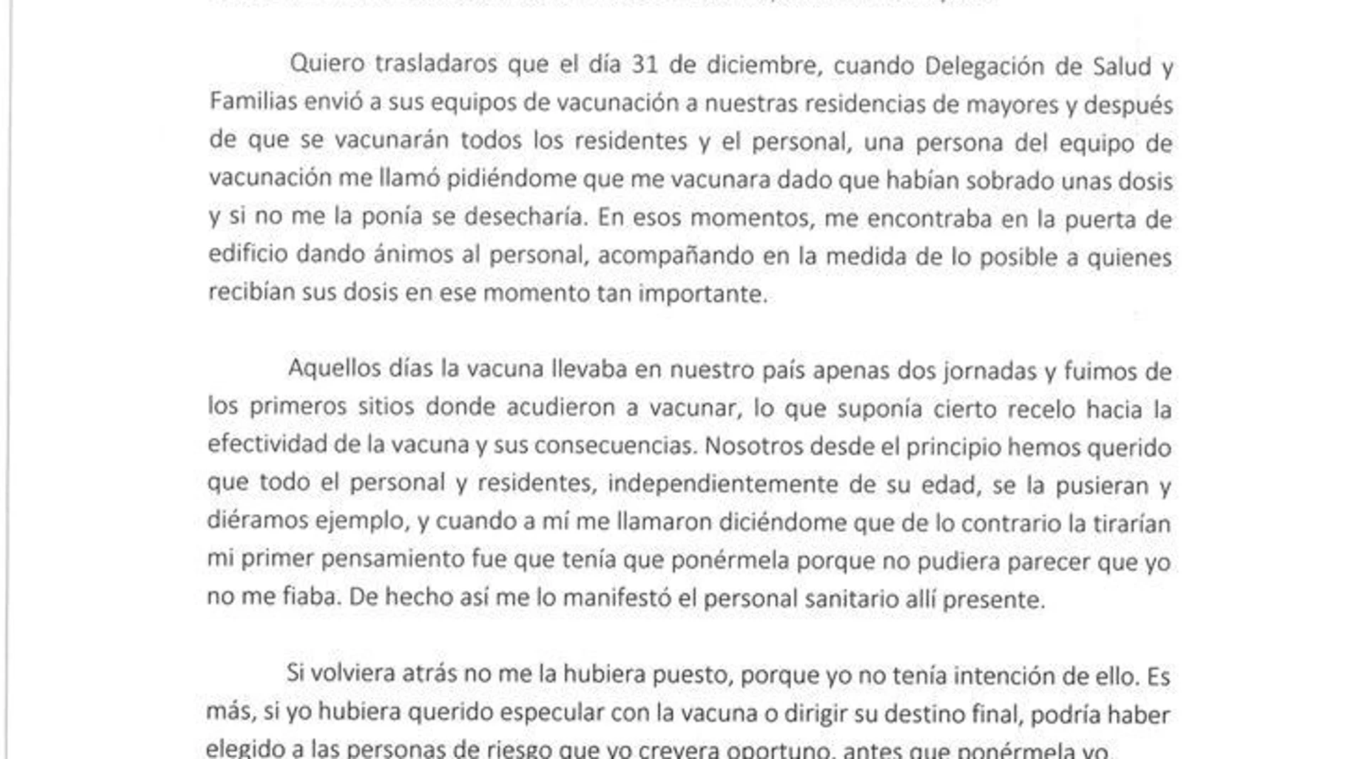 Carta del alcalde de Alcaracejos a sus vecinos pidiendo perdón por haberse vacunado contra el Covid