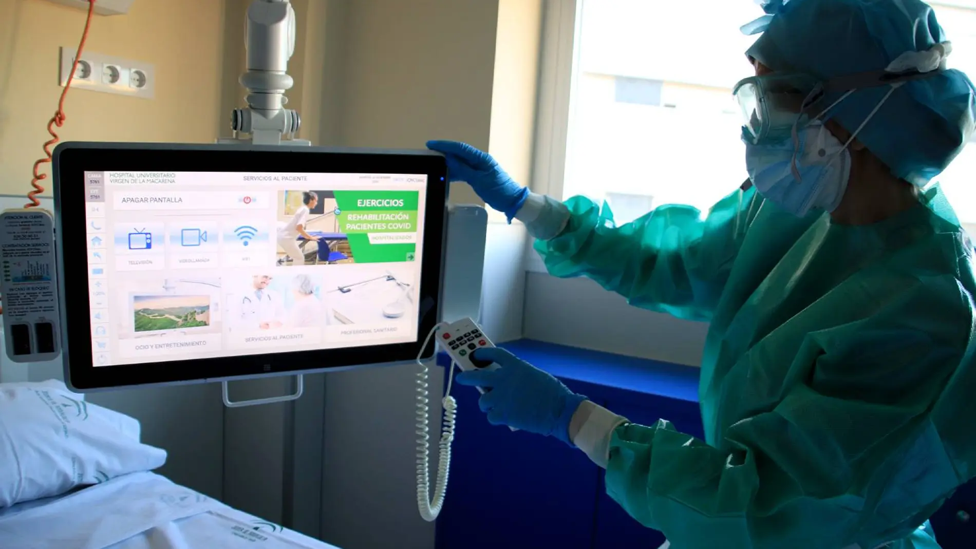 Televisión a pie de cama con acceso a vídeos de rehabilitación respiratoria