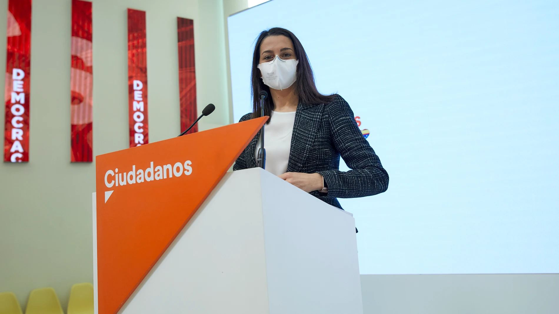La presidenta de Ciudadanos Inés Arrimadas en rueda de prensa telemática