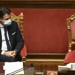 El primer ministro italiano, Giuseppe Conte, en debate de hoy en el Senado