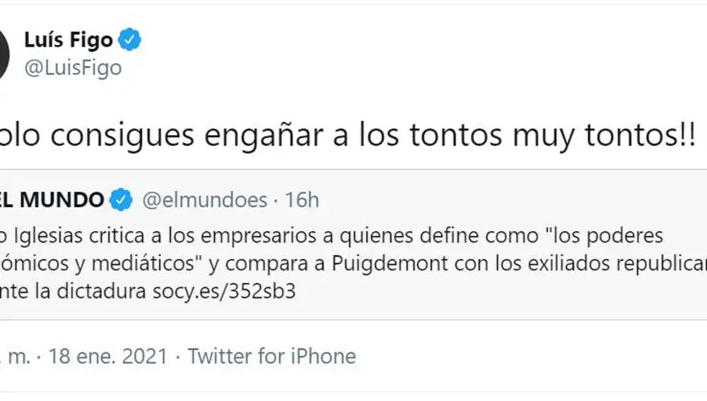La crítica de Figo a Pablo Iglesias