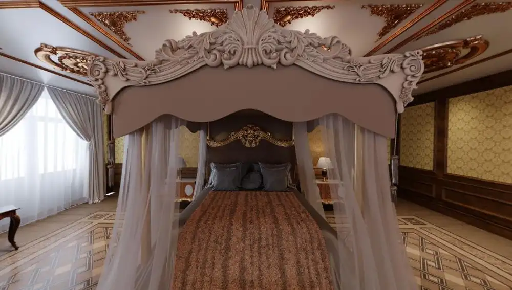 Una cama con dosel en una de las habitaciones