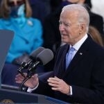 El presidente electo Joe Biden durante su discurso de investidura en el Capitolio