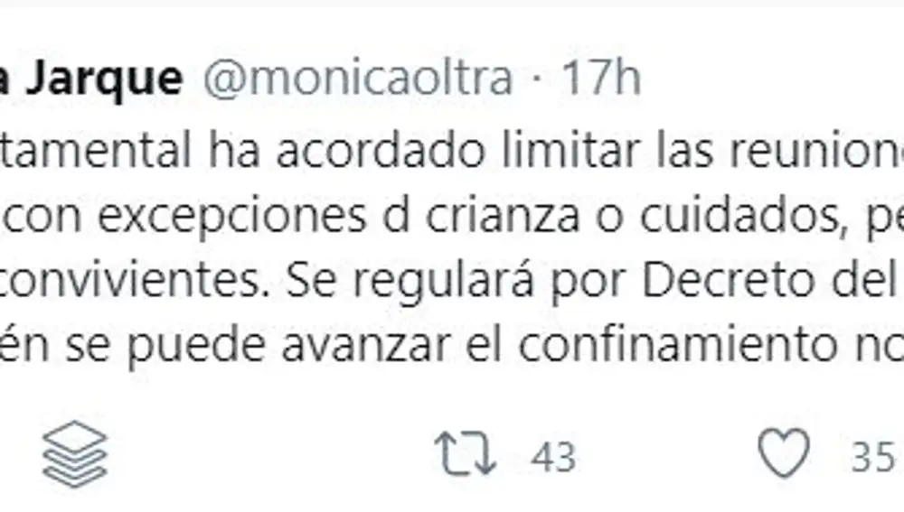Tuit de Mónica Oltra