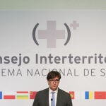 El ministro de Salud Salvador Illa , en la rueda de prensa posterior a la reunión del Consejo Interterritorial del SNS en Sevilla ayer