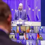 El presidente del Consejo Europeo, Charles Michel, durante la videoconferencia sobre la Covid