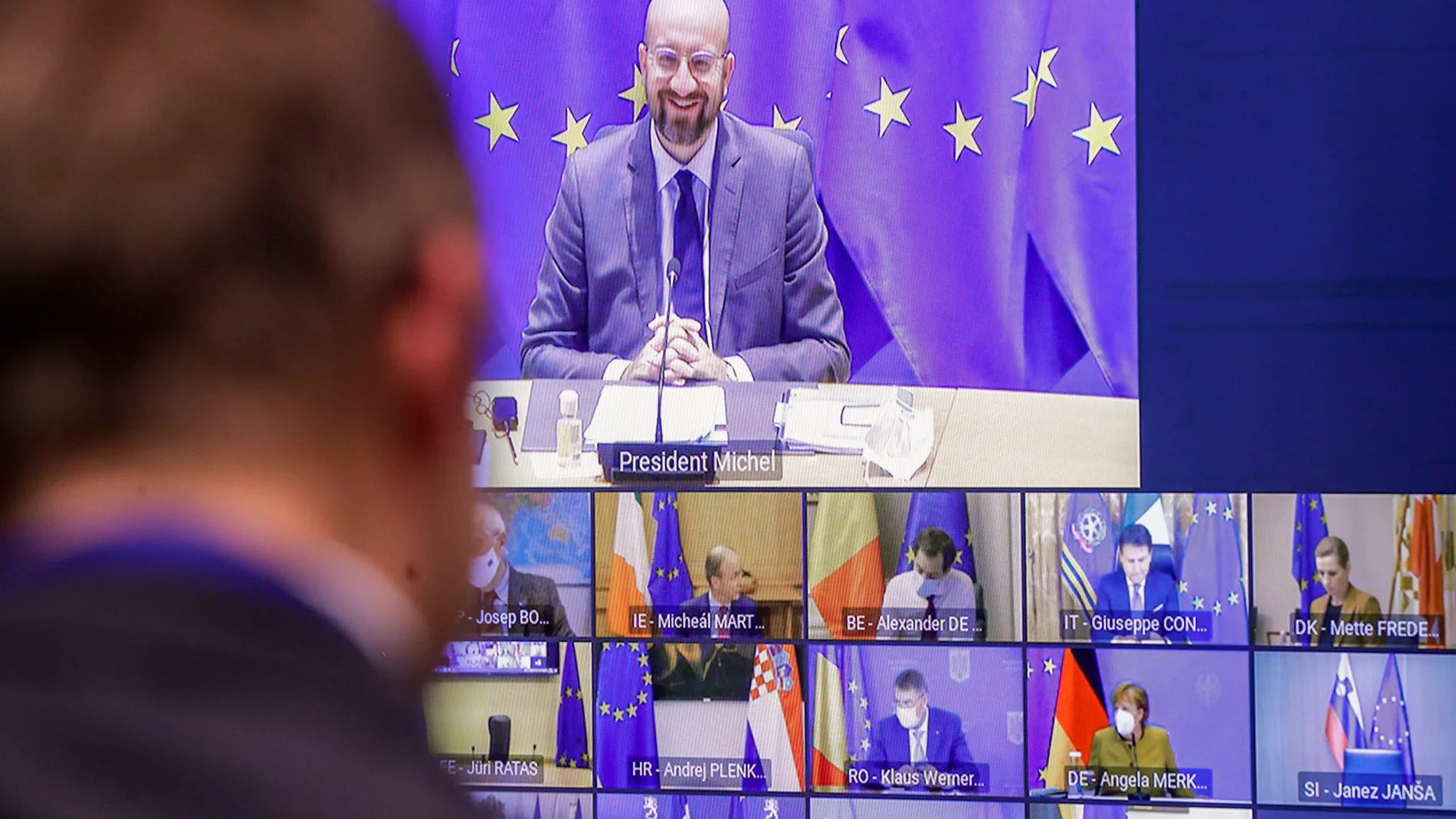 El presidente del Consejo Europeo, Charles Michel, durante la videoconferencia sobre la Covid