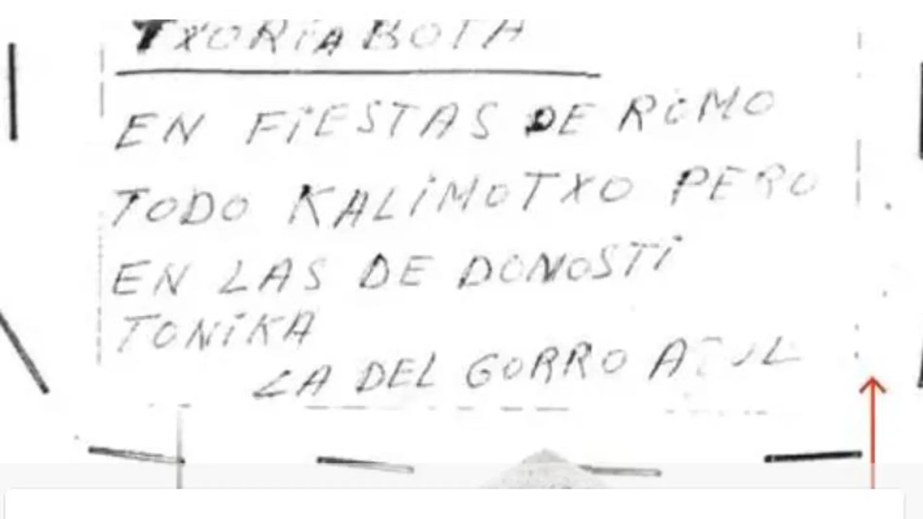Nota con las instrucciones de ETA que estaba clavada en la entrada del zulo donde mantenían secuestrado a Ortega Lara