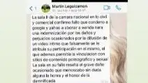 Wanda mostró el mensaje de su abogado