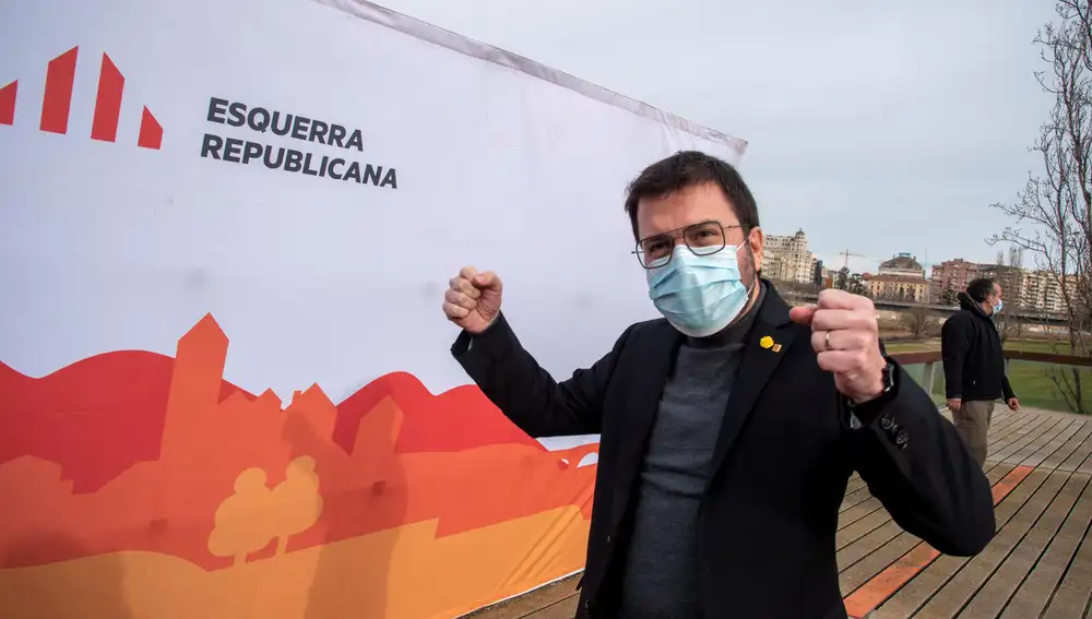 El vicepresidente del Govern, Pere Aragonés durante un acto preelectoral en Lleida