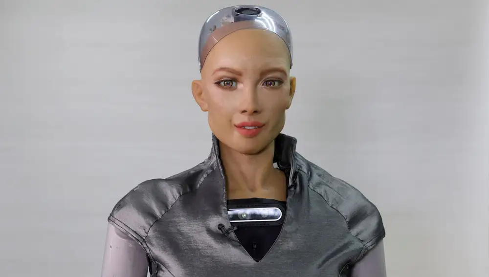 Humanoid robot Sophia developed by Hanson Robotics makes a facial expression at the company's lab in Hong Kong, China January 12, 2021. Picture taken January 12, 2021. REUTERS/Tyrone Siu