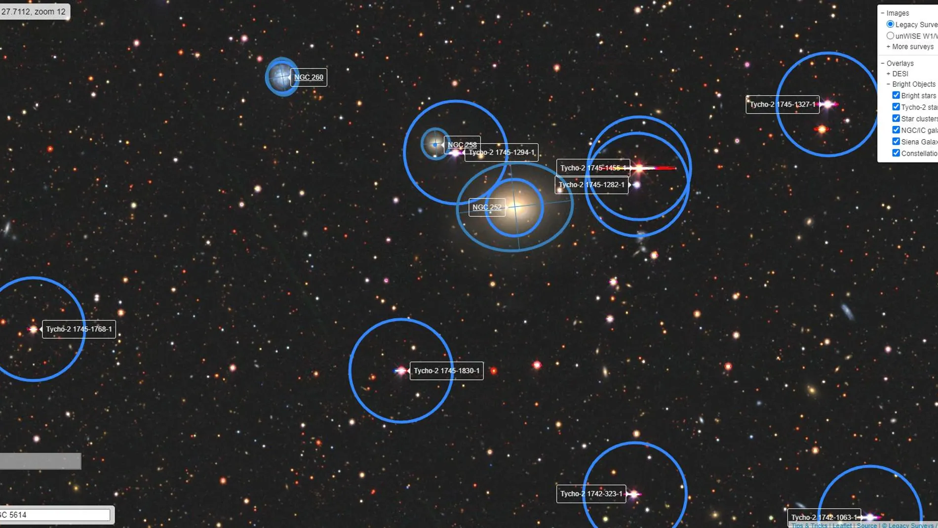 Mapa estelar del Legacy Survey Sky Browser