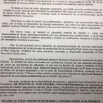 Carta de la Conselleria de Sanidad remitida al Hospital La Fe de Valencia