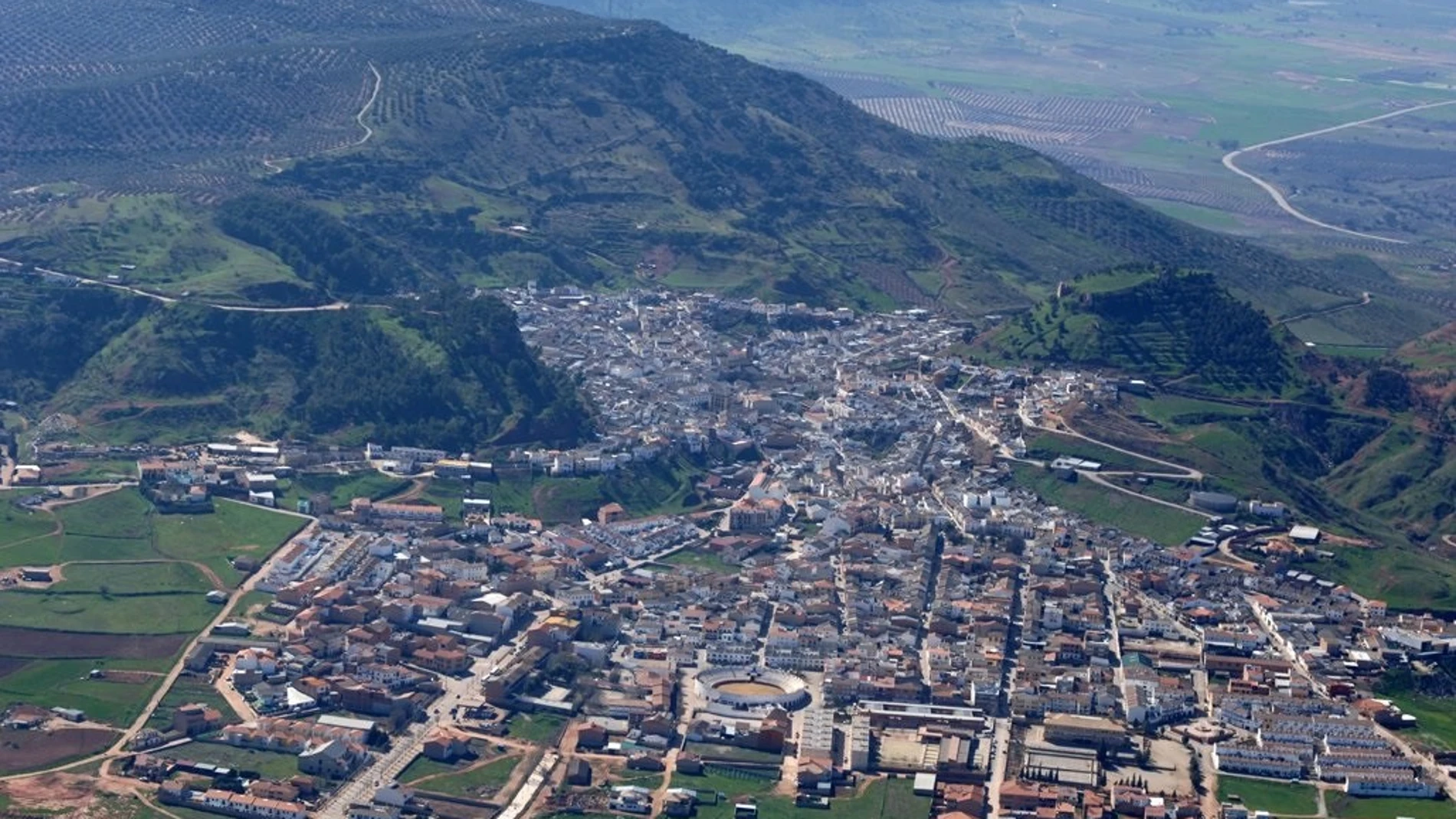 Imagen aérea del municipio de Santisteban del Puerto, en Jaén.
