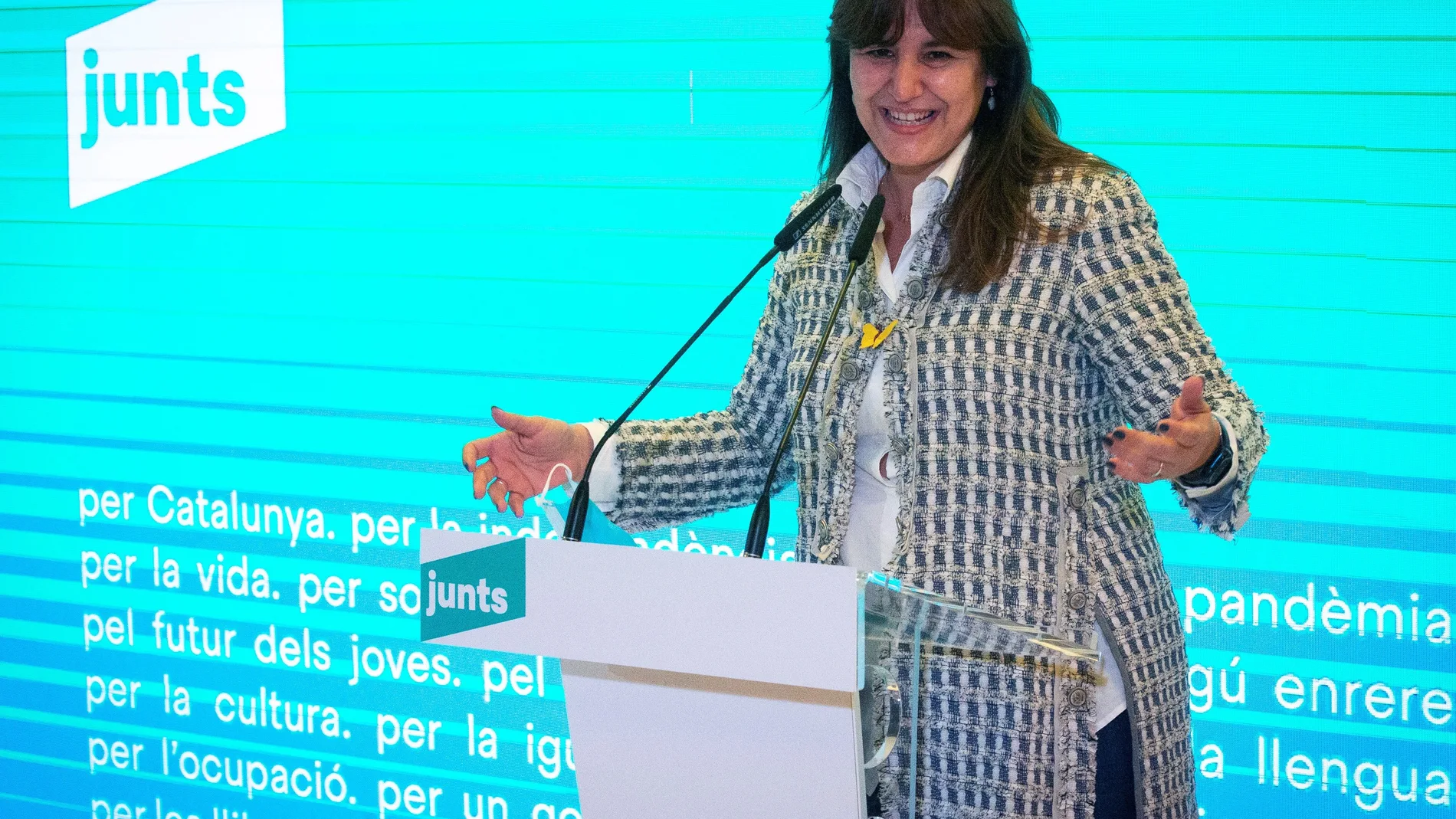 La candidata a la presidencia de la Generalitat por JXCAT, Laura Borras, durante el acto de campaña celebrado en Mataró