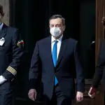 Mario Draghi , ayer después de aceptar el mandato del presidente Sergio Mattarella