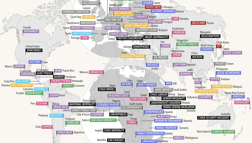 El mapa de Information is Beautiful demuestra que cada país es el número uno en algo.