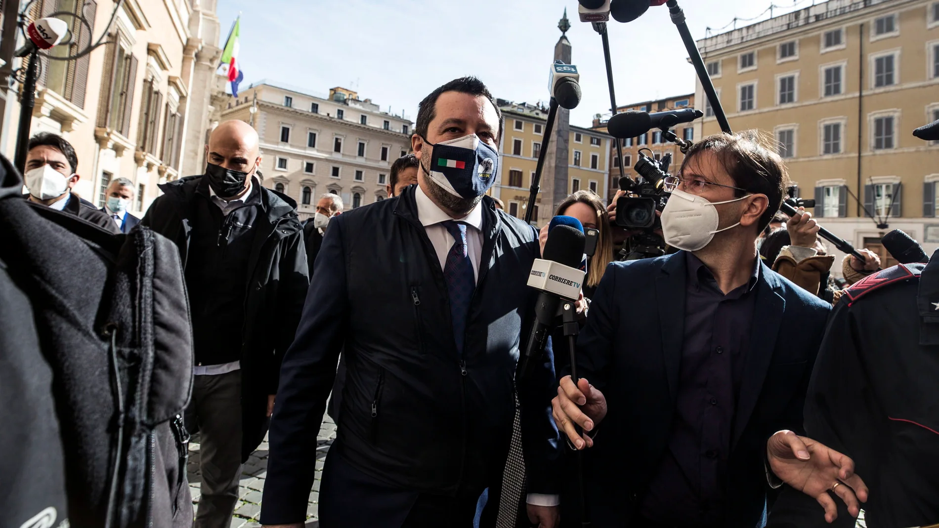 El líder de la Liga, Matteo Salvini, tras reunirse con Mario Draghi