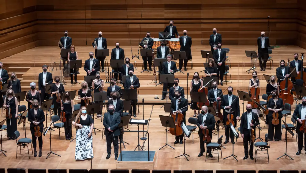 La Orquesta Sinfónica de Castilla y León durante el concierto Abono 8.JCYL05/02/2021