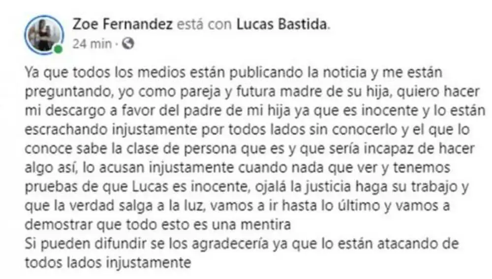 Mensaje de la pareja de Bastida