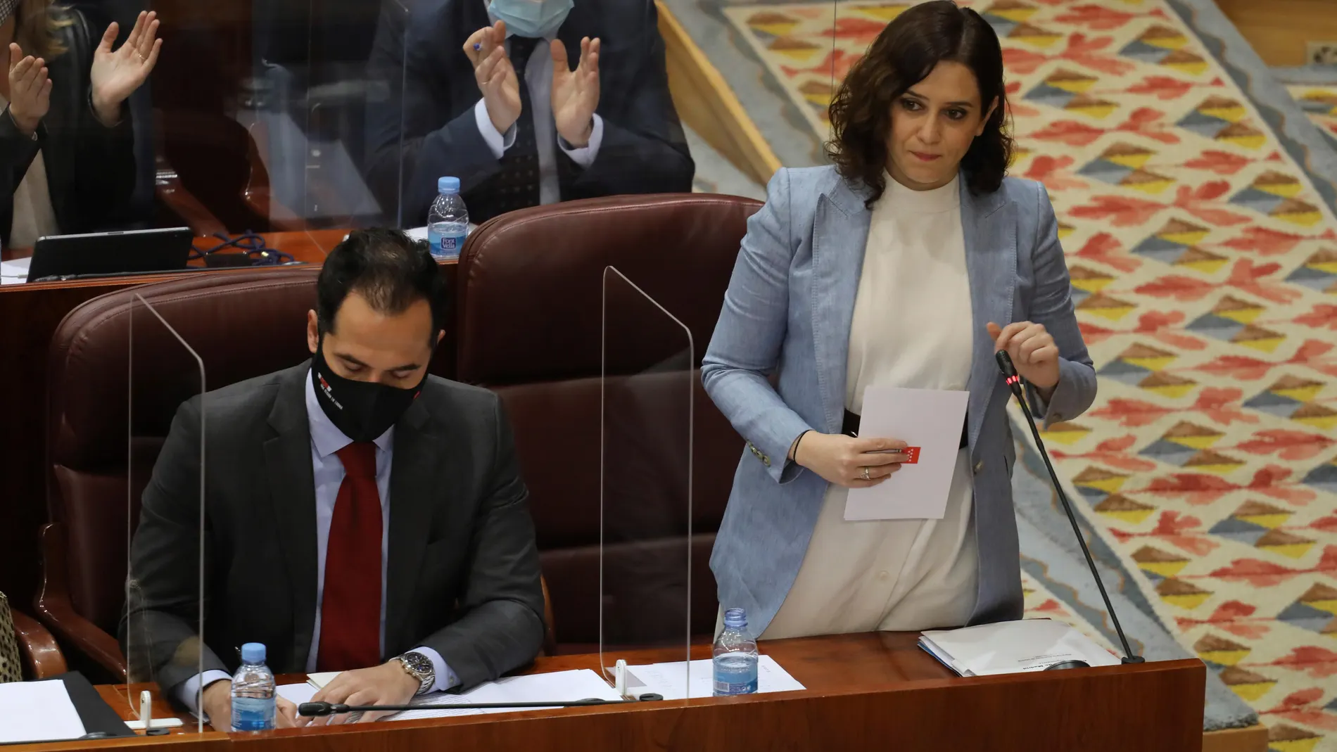 La presidenta de la Comunidad de Madrid, Isabel Díaz Ayuso, junto al vicepresidente autonómico, Ignacio Aguado.