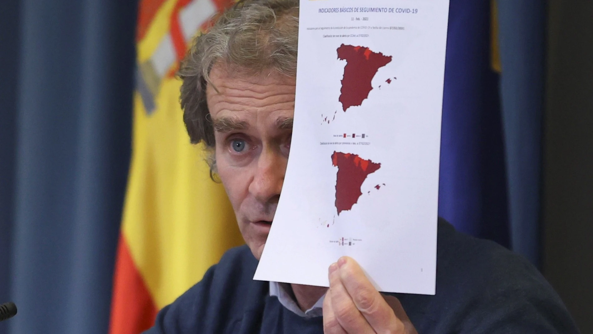 El director del Centro de Coordinación de Alertas y Emergencias Sanitarias del Ministerio de Sanidad Fernando Simón, durante la rueda de prensa este jueves en la sede del ministerio en Madrid.
