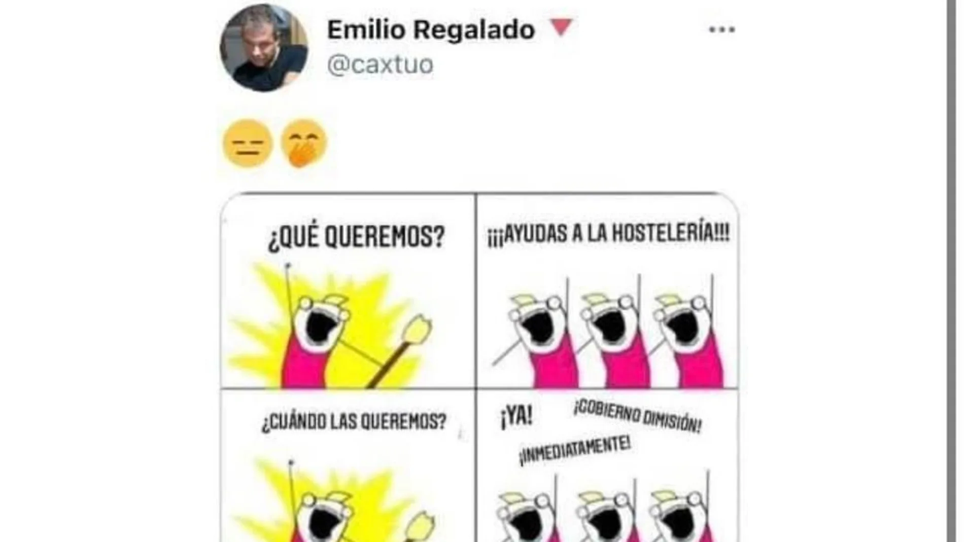 Publicación en redes sociales del director de Comunicación del Ayuntamiento de Castellón, Emilio Regalado, que ha indignado a los hosteleros