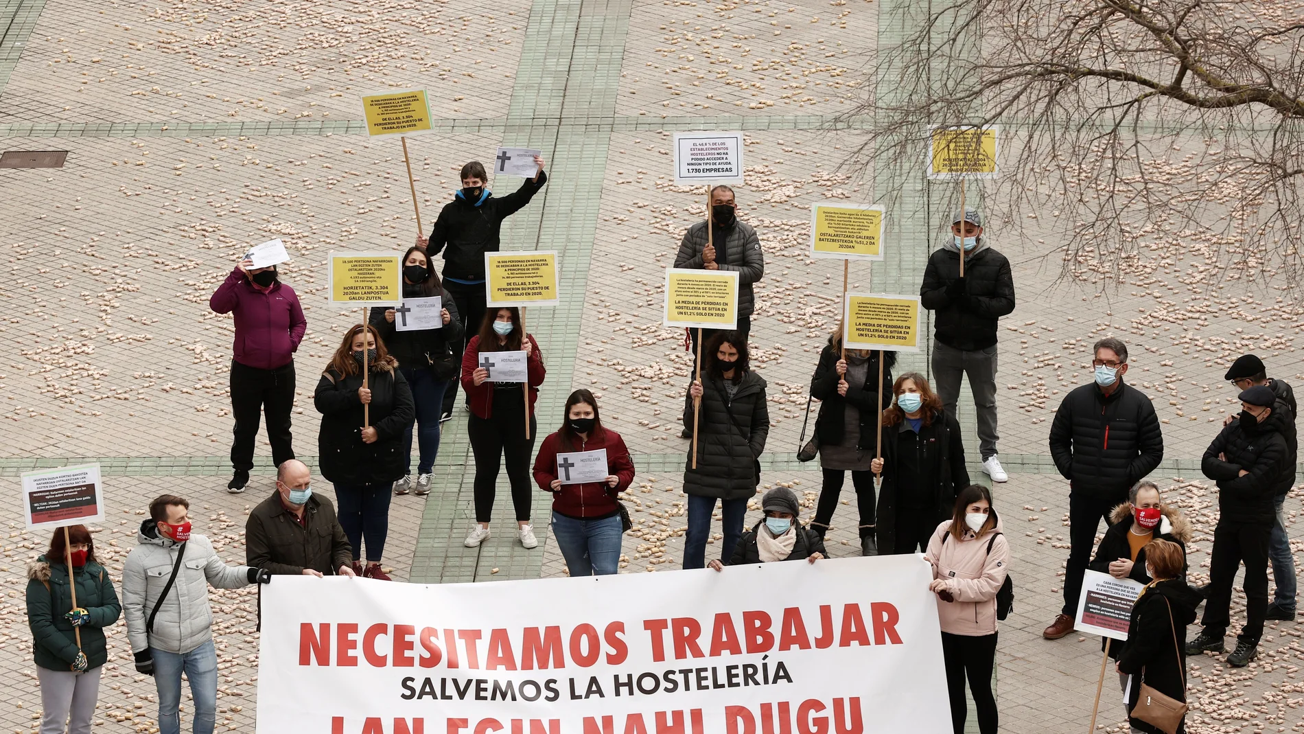 Protesta de trabajadores de la hostelería de Navarra el pasado día 11 por las restricciones que sufren