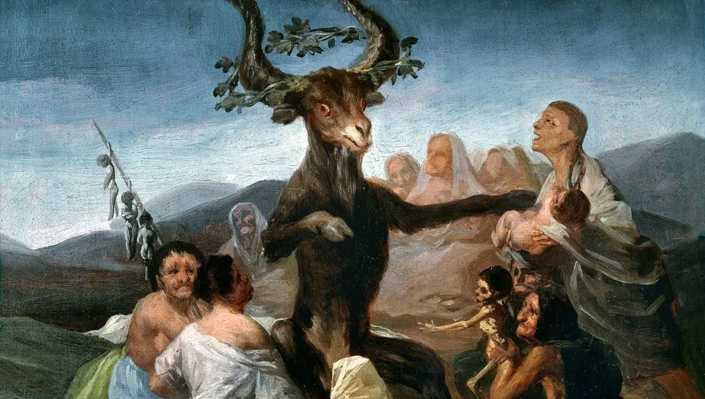 En la pintura de "El aquelarre" (1798) de Goya, el demonio se encuentra en el epicentro del ritual en forma de macho cabrío