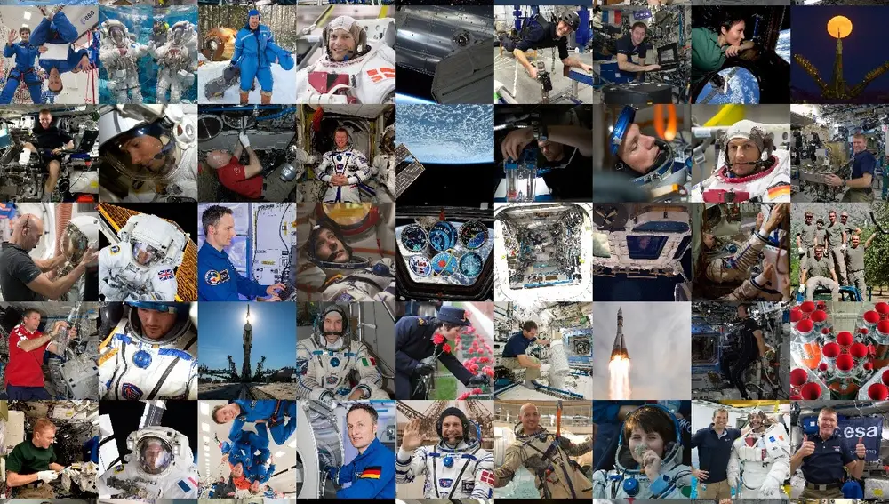 Mosaico con imágenes de los astronautas seleccionados por la esa en la candidatura de 2008-2009 fotografiados durante sus primeros nueve años en la ESA.