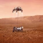 Ilustración del 'rover' Perseverance mientras aterriza en la superficie de Marte