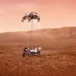 Ilustración del &#39;rover&#39; Perseverance mientras aterriza en la superficie de Marte
