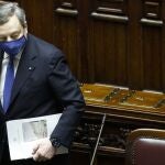 El flamante primer ministro italiano, Mario Draghi, durante su investidura en la Cámara de Diputados