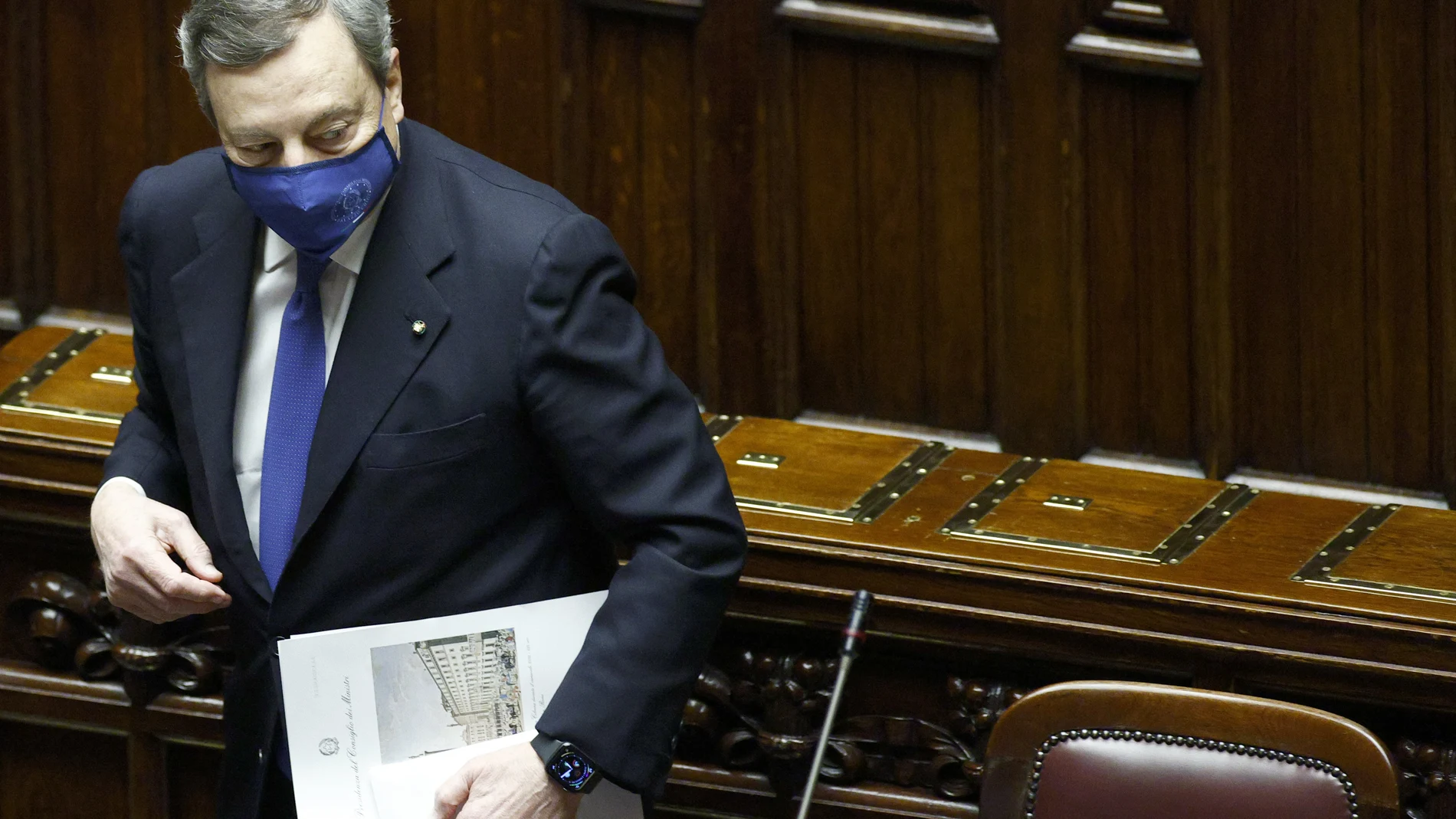 El flamante primer ministro italiano, Mario Draghi, durante su investidura en la Cámara de Diputados