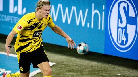 Haaland celebra uno de sus goles de esta temporada