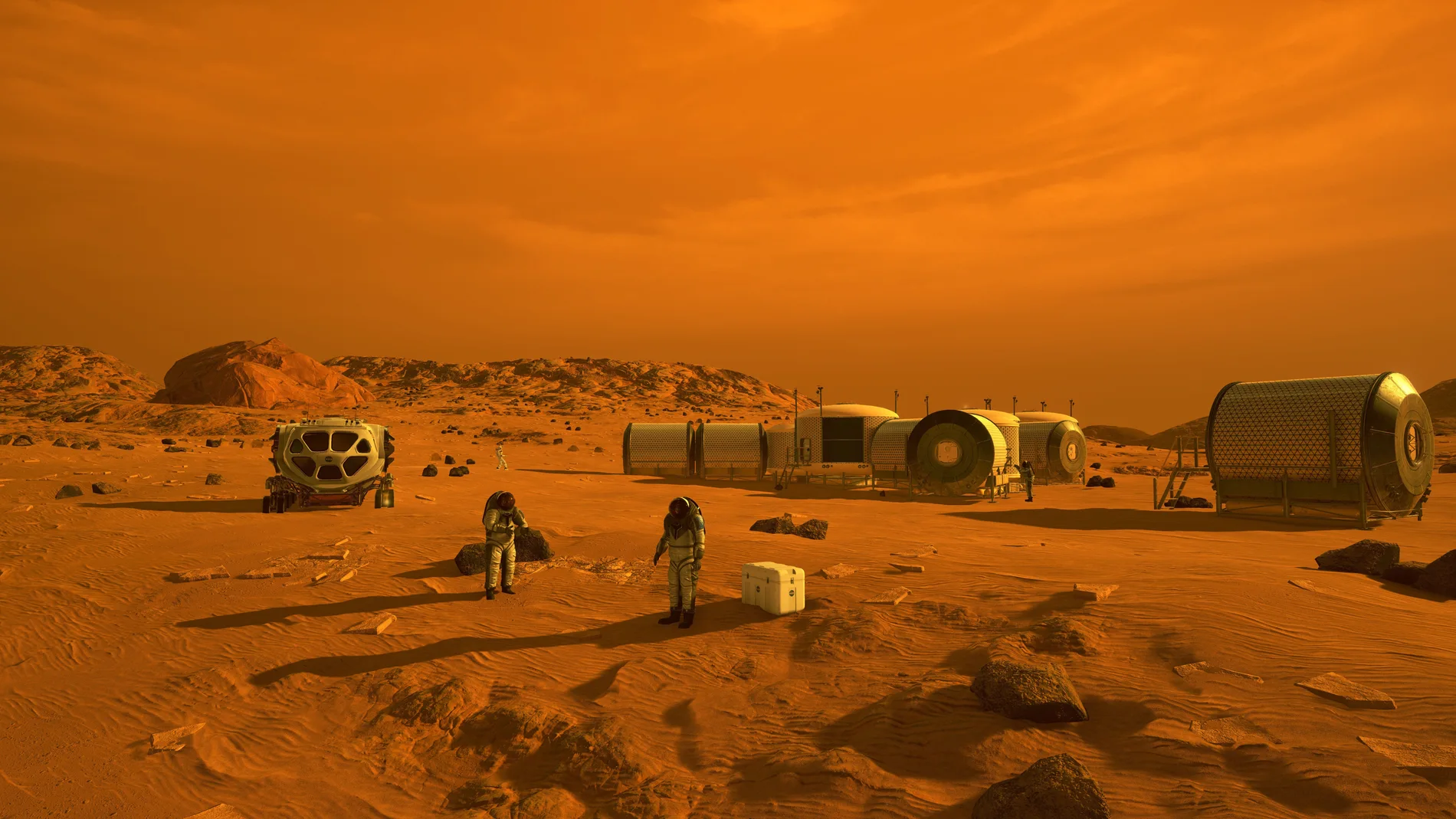 Recreación de lo que podría llegar a ser en el futuro un campamento sobre la superficie marciana