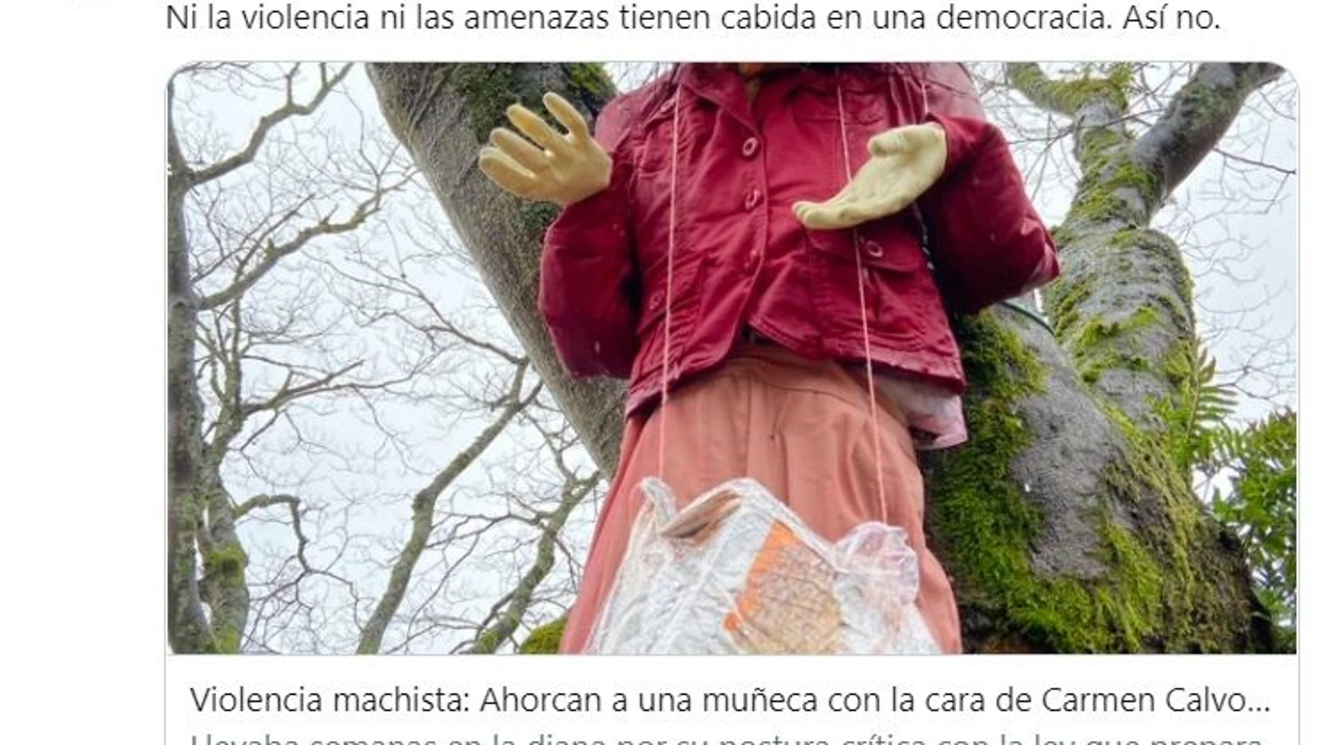 La vicepresidenta primera Carmen Calvo rechaza las amenazas ante la foto de una muñeca ahorcada con su caraEUROPA PRESS20/02/2021