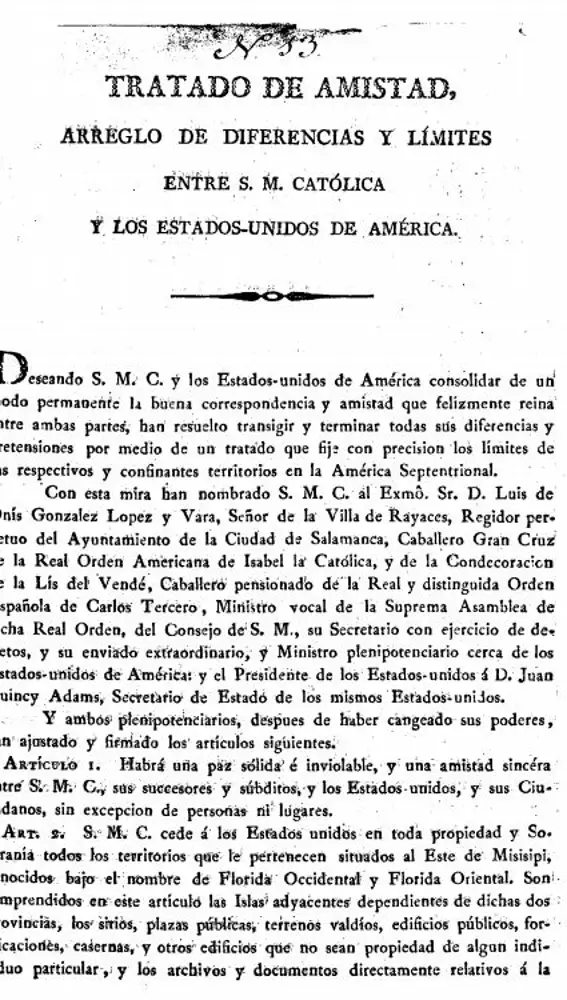 Tratado de Admas-Onís, firmado el 22 de febrero de 1819